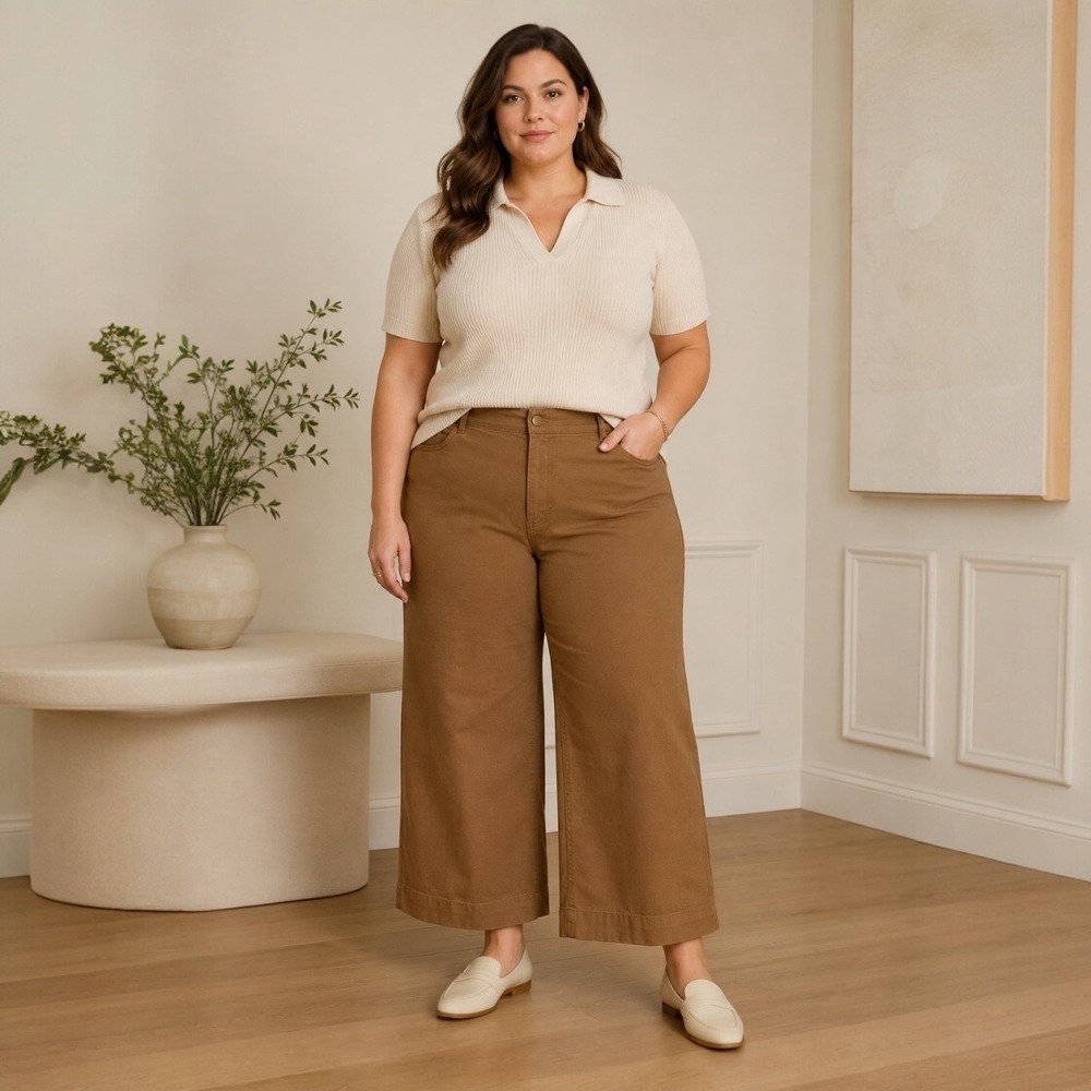 M.M.LaFleur Size 16 Brown Wide Leg Crop Pants Organic Cotton Stretch